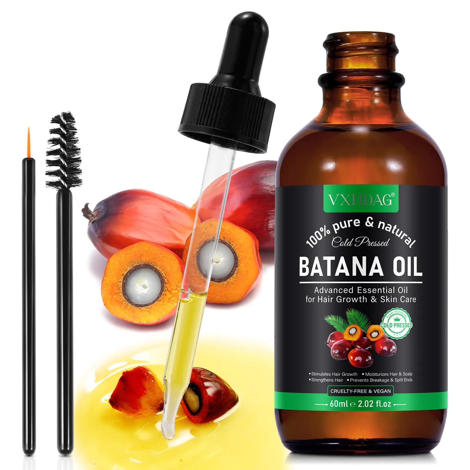 Batana Oil - 100% Pure & Natural from Honduras for Hair Growth, Eliminates Split Ends, Enhances Radiance & Nourishment for All Hair Types, 2.02 fl oz 2.02 Fl Oz (Pack of 1)