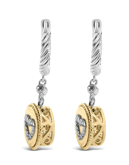 Load image into Gallery viewer, 18K Yellow Gold Plated .925 Sterling Silver 1/8 Cttw Diamond Heart Medallion Drop and Dangle Earring (I-J Color, SI1-SI2 Clarity)
