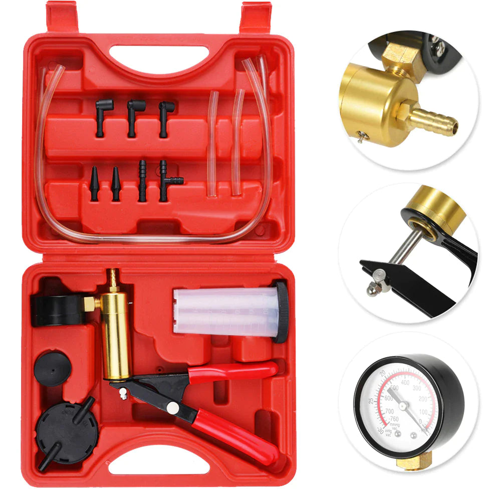 Hand Held Vacuum Pressure Pump Tester Set Brake Fluid Bleeder Bleeding Kit + Box