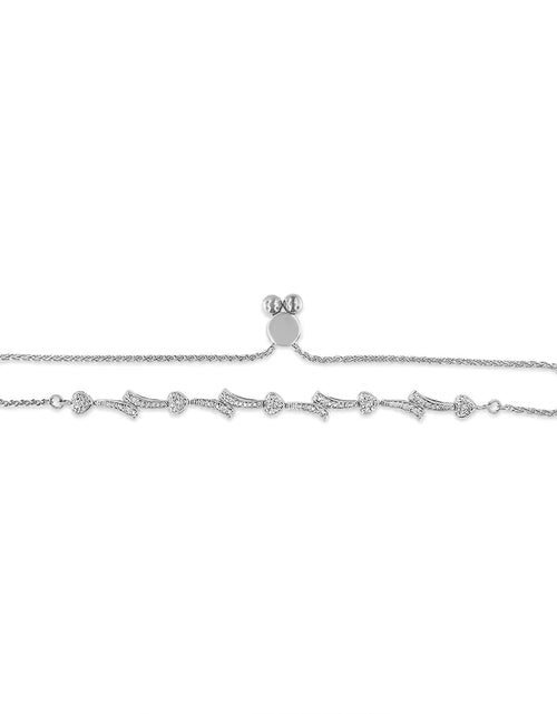 Load image into Gallery viewer, .925 Sterling Silver Diamond Accent Heart and Wave Link Bolo Bracelet (I-J Color, I2-I3 Clarity) - 6&quot; to 9&quot; Adjustable
