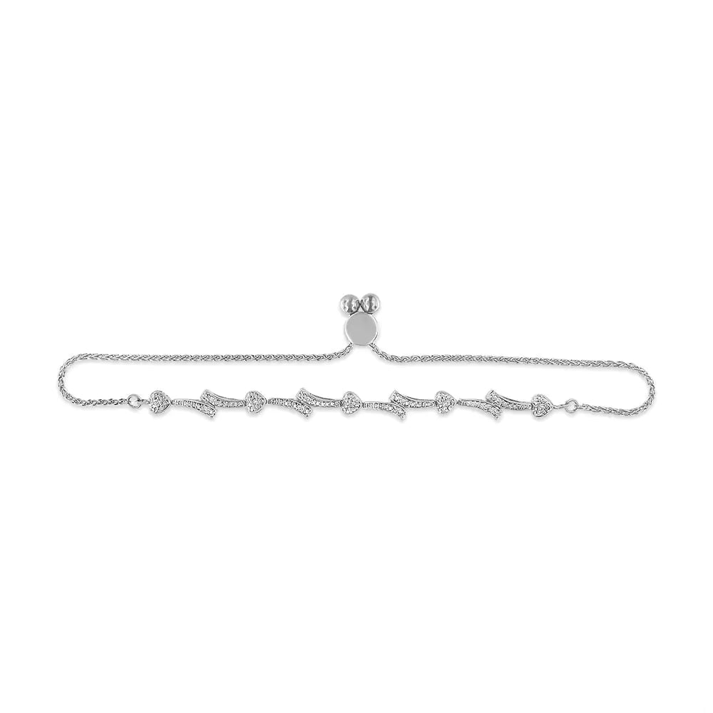 .925 Sterling Silver Diamond Accent Heart and Wave Link Bolo Bracelet (I-J Color, I2-I3 Clarity) - 6" to 9" Adjustable