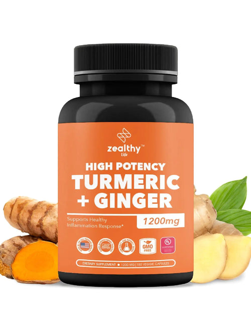 Load image into Gallery viewer, High Potency 1200mg Turmeric and Ginger Supplement Antioxidant 180 Capsules
