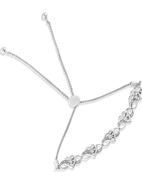 Load image into Gallery viewer, .925 Sterling Silver Diamond Accent Interlocking Infinity and Heart 4”-10” Adjustable Bolo Tennis Bolo Bracelet (H-I Color, I2-I3 Clarity)
