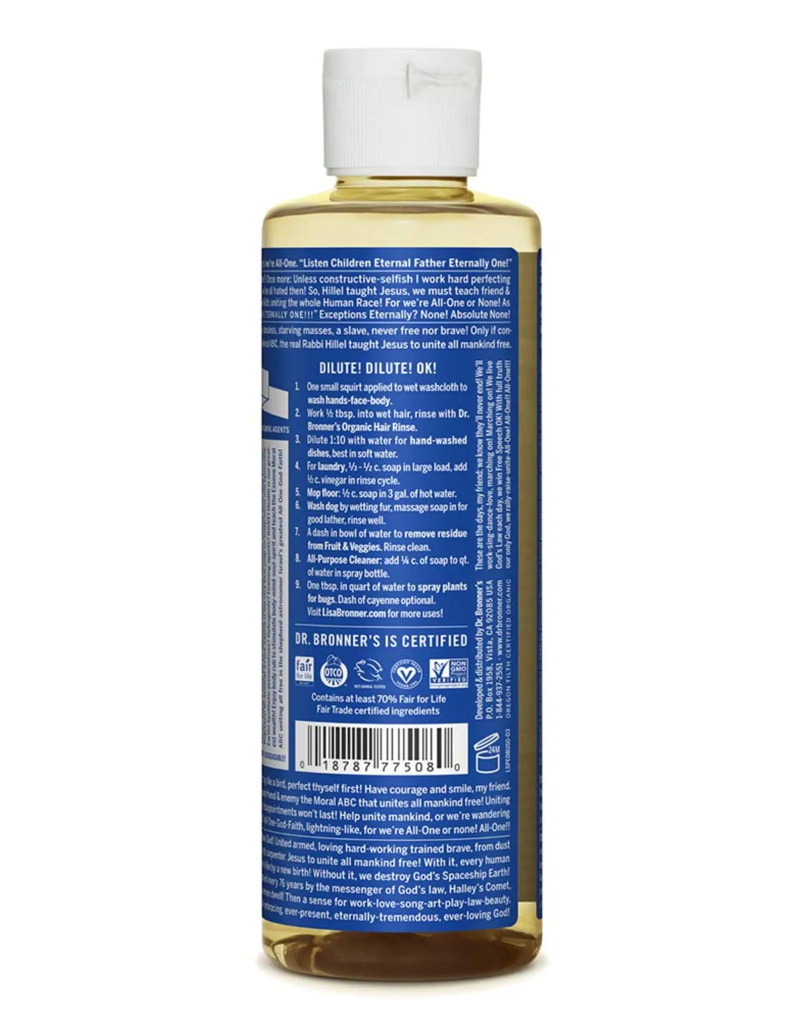 Dr. Bronner's - Pure-Castile Liquid Soap (Peppermint, 8 Ounce) - Made with Organic Oils, 18-in-1 Uses: Face, Body, Hair, Laundry, Pets and Dishes, Concentrated, Vegan, Non-GMO 8 Fl Oz (Pack of 1)