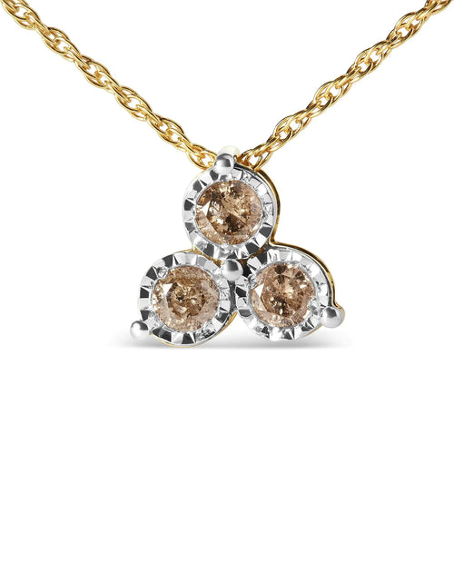 Load image into Gallery viewer, 14K Yellow Gold Plated .925 Sterling Silver 1/4 Cttw Diamond 3 Stone Trio 18&quot; Pendant Necklace (J-K Color, I1-I2 Clarity)
