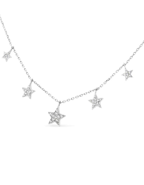 Load image into Gallery viewer, .925 Sterling Silver 1/3 Cttw Diamond Graduated Five Star 18&quot; Necklace (I1-I2 Clarity, H-I Color)
