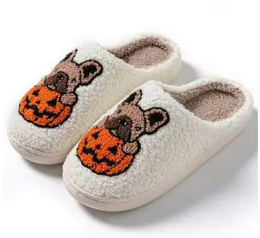 Load image into Gallery viewer, Halloween Dog Embroidery Cotton Home Slippers
