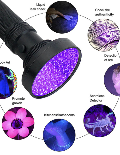 Load image into Gallery viewer, UV Ultraviolet Light 100 LED Flashlight BlackLight 395nM Inspection Lamp Torch
