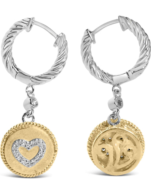 Load image into Gallery viewer, 18K Yellow Gold Plated .925 Sterling Silver 1/8 Cttw Diamond Heart Medallion Drop and Dangle Earring (I-J Color, SI1-SI2 Clarity)
