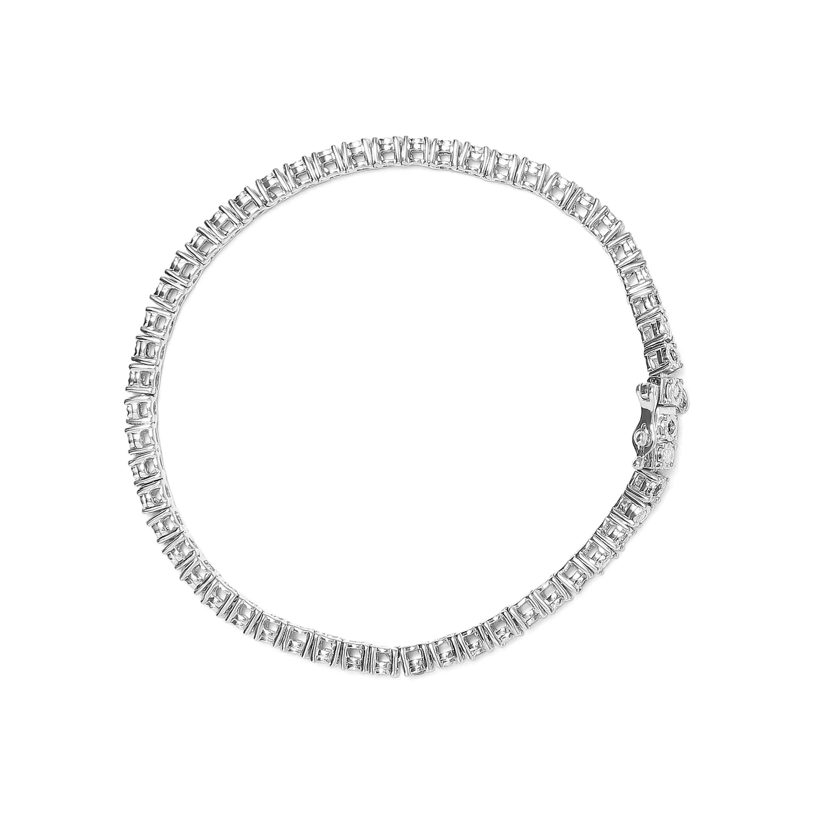 .925 Sterling Silver 1.0 Cttw with Alternating Round White Diamond and Round Treated Black Diamond Tennis Bracelet (Black and I-J Color, I3 Clarity) - Size 7" Inches