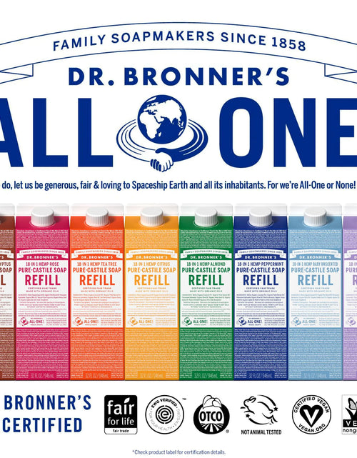 Load image into Gallery viewer, Dr. Bronner&#39;s - Pure-Castile Liquid Soap Bottle &amp; Refill Carton Made with 82% Less Plastic (Almond, 32 oz) - Face, Body, Hair, Laundry, Dishes &amp; More, Super-Concentrated, Organic, Vegan, Non-GMO Almond
