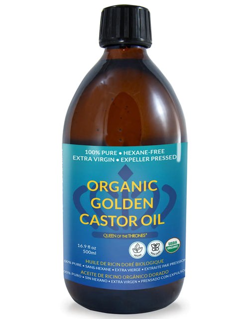 Load image into Gallery viewer, QUEEN OF THE THRONES Organic Golden Castor Oil - 500mL (16.9oz) | 100% Pure &amp; Expeller-Pressed for Hair, Skin &amp; Digestion | Hexane Free | USDA Certified 16.9 Fl Oz (Pack of 1)
