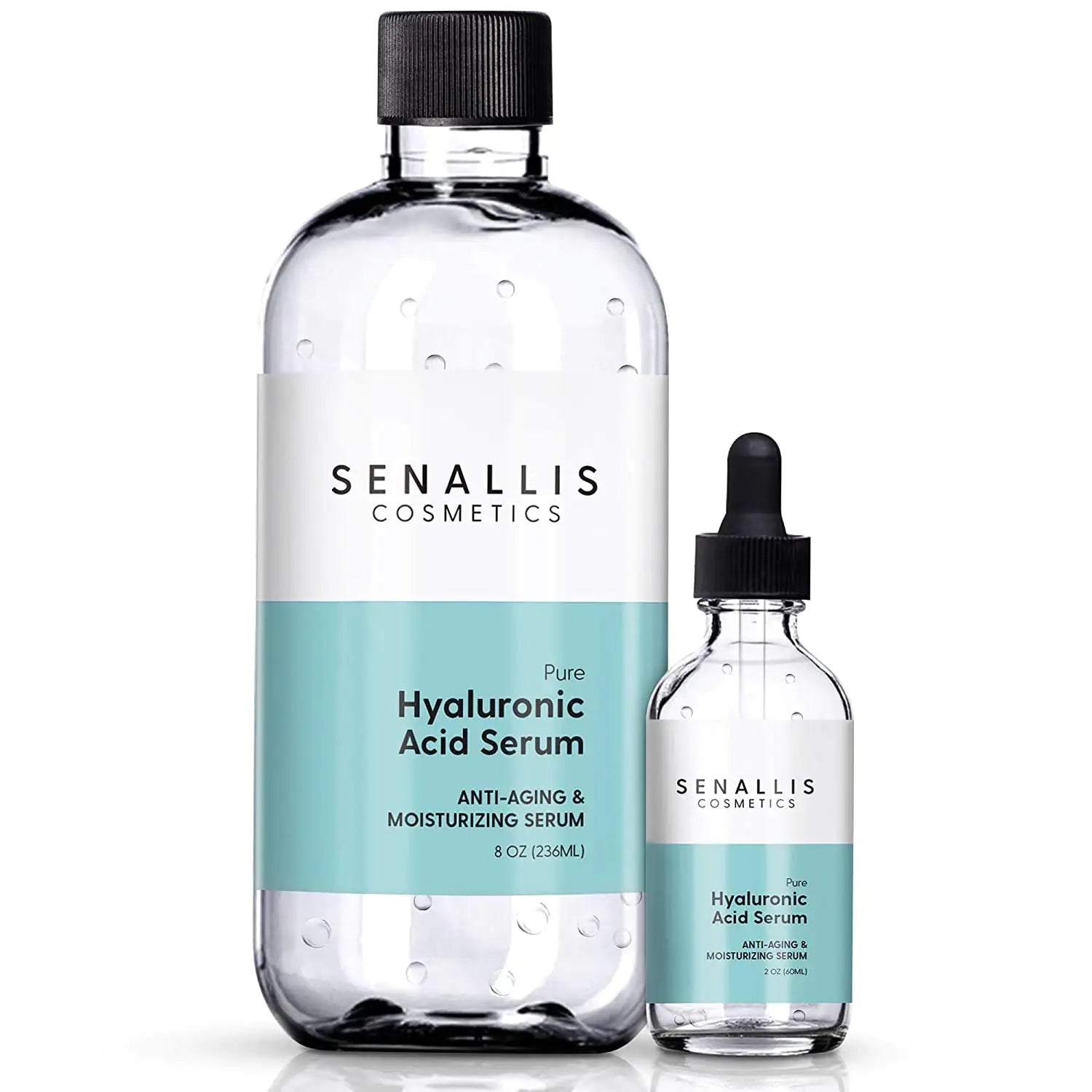 Hyaluronic Acid Serum 8 fl oz And 2 fl oz, Made From Pure Hyaluronic Acid, Anti Aging/Wrinkle, Ultra-Hydrating Moisturizer That Reduces Dry Skin Manufactured In USA 10 Fl Oz (Pack of 1)