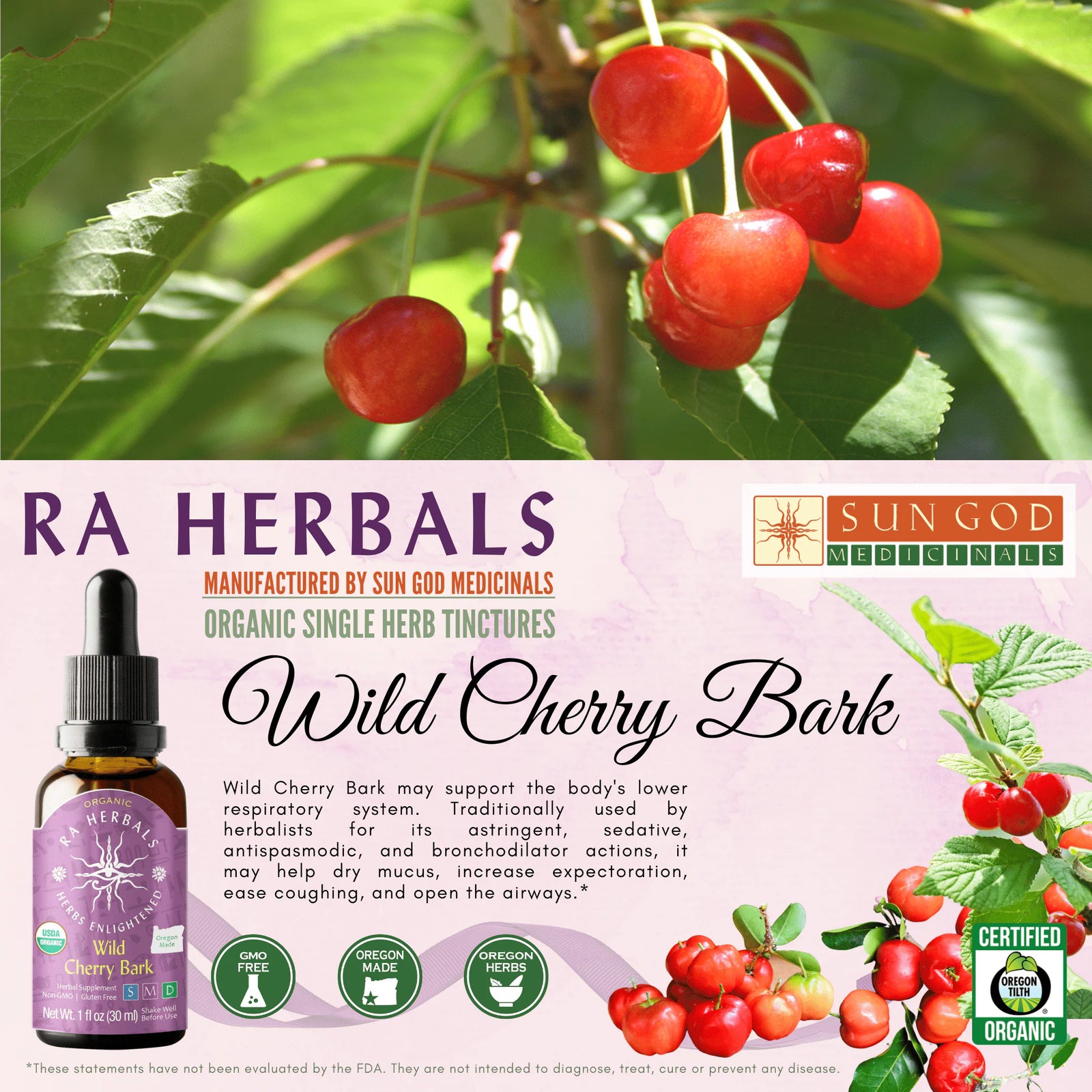 Ra Herbals Certified Organic Wild Cherry Bark Tincture