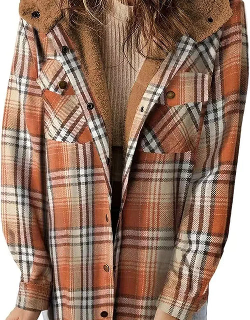 Load image into Gallery viewer, Cozy Plaid Hooded Wool Coat with Fleece Lining
