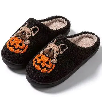 Load image into Gallery viewer, Halloween Dog Embroidery Cotton Home Slippers
