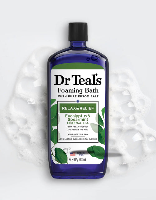 Load image into Gallery viewer, Dr Teal&#39;s Foaming Bath with Pure Epsom Salt, Relax &amp; Relief with Eucalyptus &amp; Spearmint, 34 fl oz (Pack of 4) (Packaging May Vary)
