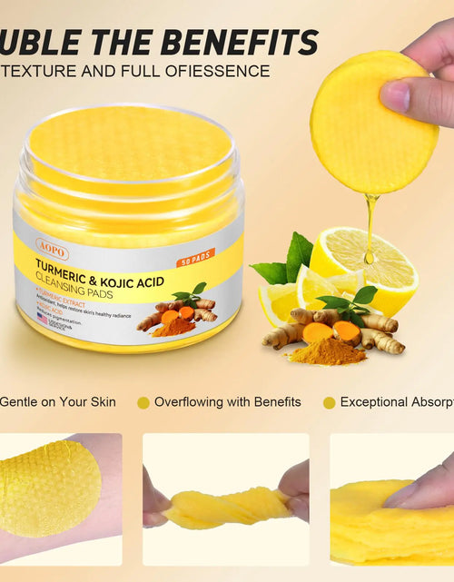 Load image into Gallery viewer, Kojic Acid and Turmeric Cleansing Pads, 50 Pcs, for Face Cleansing and Exfoliation
