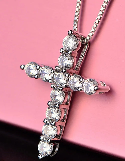 Load image into Gallery viewer, Crystal Cross Pendant Silver Chain Necklace - Fashionable Women&#39;s Jewelry Gift
