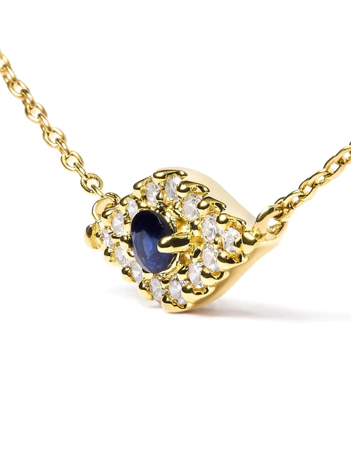 Load image into Gallery viewer, 10K Yellow Gold Blue Sapphire and Diamond Accented Evil Eye 18&quot; Inch Pendant Necklace (H-I Color, I1-I2 Clarity)
