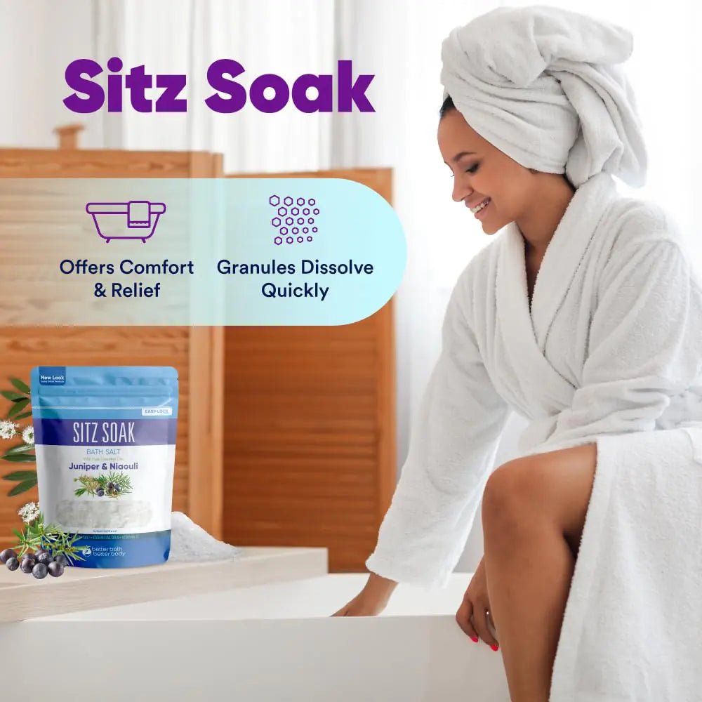 Sitz Bath Soak 2-Lbs Sitz Salt Epsom Salt Hemorrhoid Soothing with Pure Essential Oils in BPA Free Pouch with Press-Lock Seal Made in USA 2 Pound (Pack of 1)