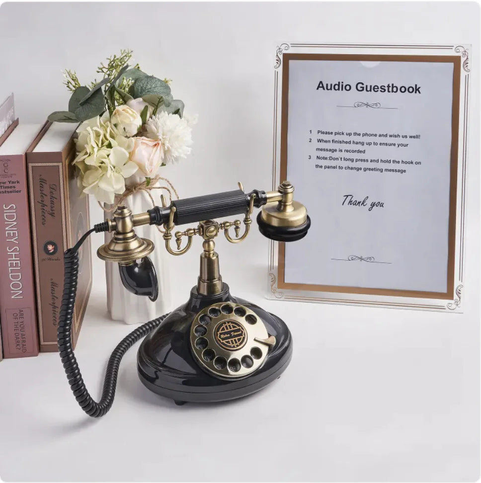 Retro Antique Telephone with Message Recording and Rotating Design