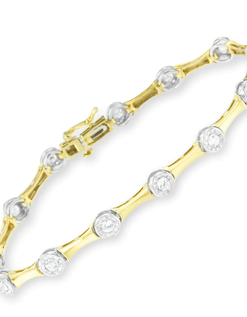 Load image into Gallery viewer, 10K Yellow Gold Flashed .925 Sterling Silver 1.0 Cttw Miracle Set Round-Cut Diamond Bezel Style Link Bracelet (I-J Color, I1-I2 Clarity) - 7&quot;
