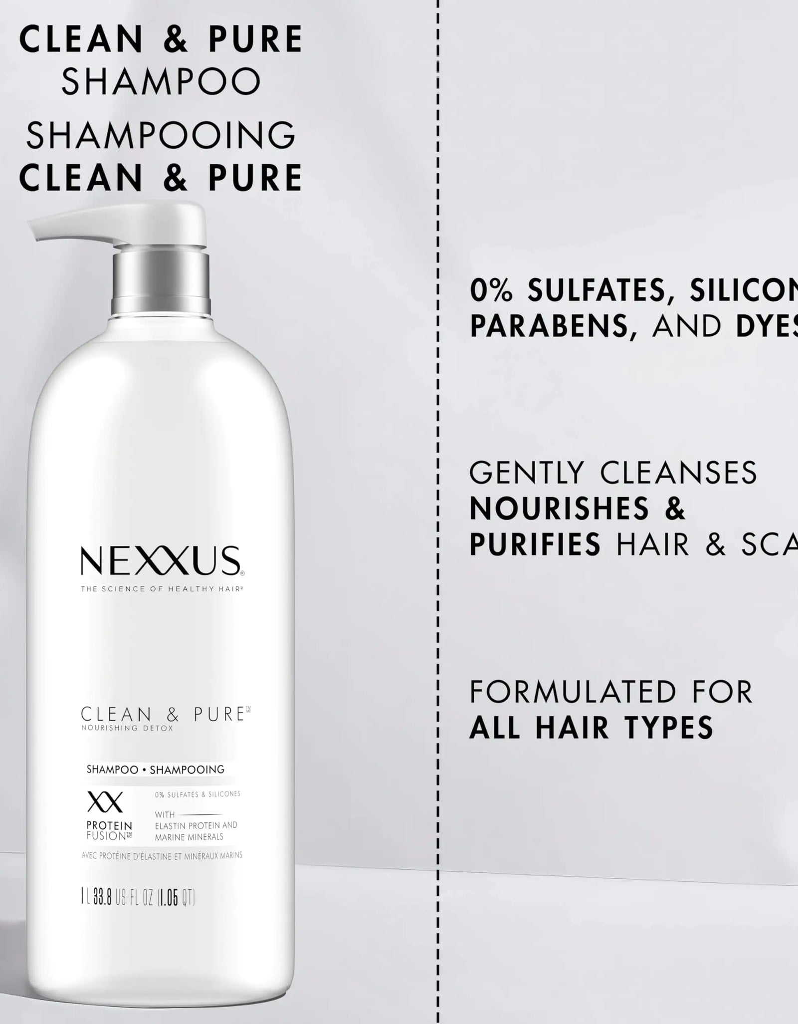 Nexxus Clean and Pure Clarifying Shampoo, With ProteinFusion, Nourished Hair Care Silicone, Dye And Paraben Free 33.8 oz