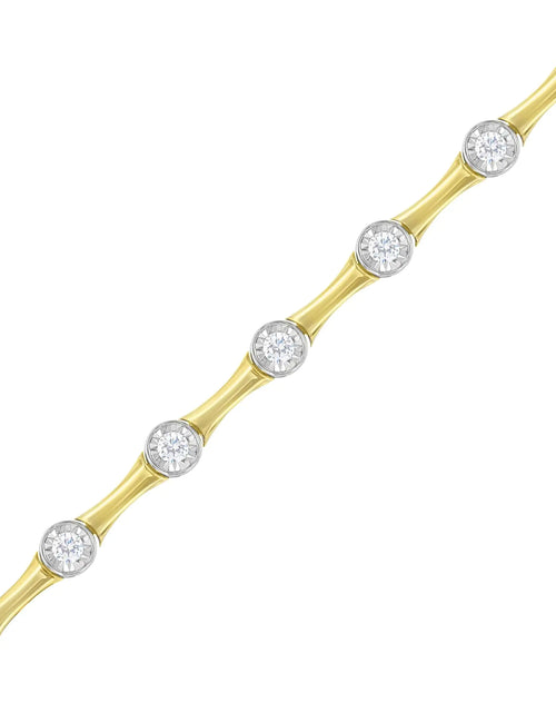 Load image into Gallery viewer, 10K Yellow Gold Flashed .925 Sterling Silver 1.0 Cttw Miracle Set Round-Cut Diamond Bezel Style Link Bracelet (I-J Color, I1-I2 Clarity) - 7&quot;
