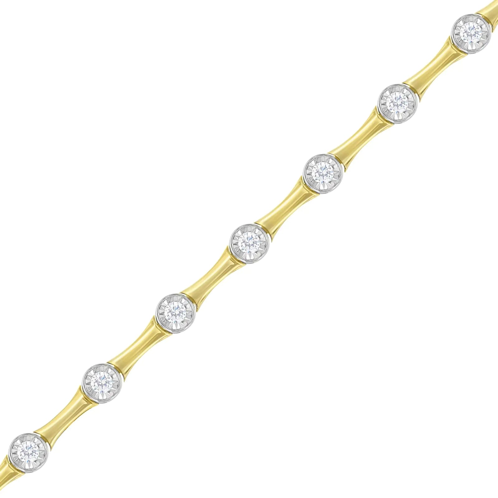 10K Yellow Gold Flashed .925 Sterling Silver 1.0 Cttw Miracle Set Round-Cut Diamond Bezel Style Link Bracelet (I-J Color, I1-I2 Clarity) - 7"