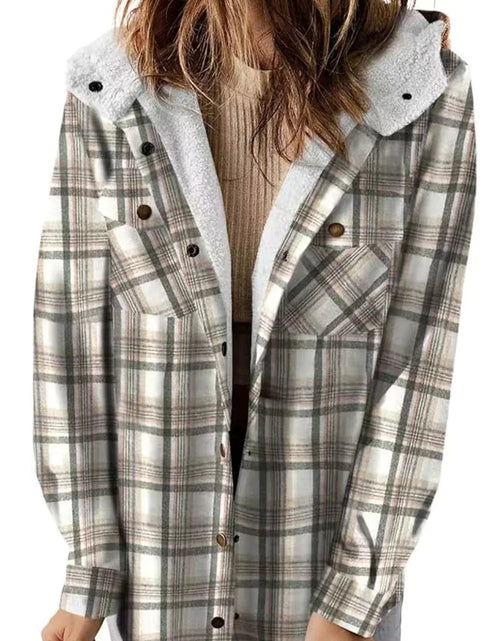 Load image into Gallery viewer, Cozy Plaid Hooded Wool Coat with Fleece Lining
