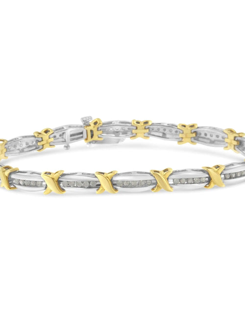 Load image into Gallery viewer, Two-Tone 10K Yellow Gold over .925 Sterling Silver 1.0 Cttw Diamond Channel Set Tapered &amp; X-Link 7&quot; Tennis Bracelet (H-I Color, I2-I3 Clarity)
