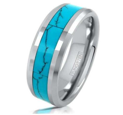 Load image into Gallery viewer, Silver Turquoise Inlay Tungsten Ring
