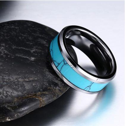 Load image into Gallery viewer, Silver Turquoise Inlay Tungsten Ring
