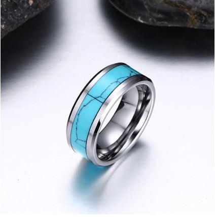 Load image into Gallery viewer, Silver Turquoise Inlay Tungsten Ring
