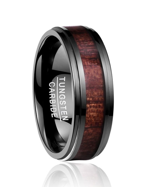 Load image into Gallery viewer, Black Wooden Tungsten Carbide Ring
