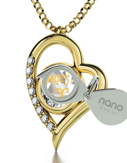 Load image into Gallery viewer, Gold Plated Silver Aries Necklace Zodiac Heart Pendant 24k Gold inscribed on Crystal
