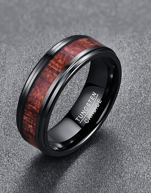 Load image into Gallery viewer, Black Wooden Tungsten Carbide Ring
