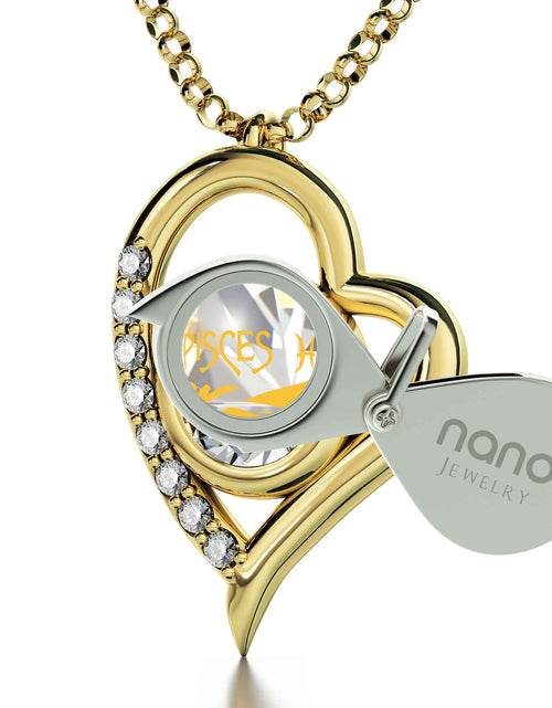 Load image into Gallery viewer, Gold Plated Silver Pisces Necklace Zodiac Heart Pendant 24k Gold Inscribed on Crystal
