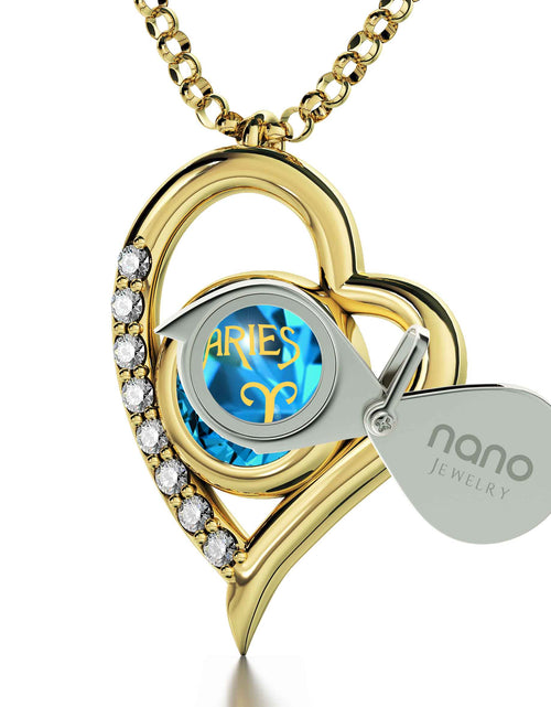 Load image into Gallery viewer, Gold Plated Silver Aries Necklace Zodiac Heart Pendant 24k Gold inscribed on Crystal
