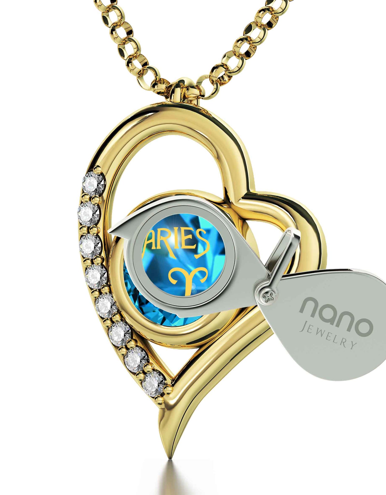 Gold Plated Silver Aries Necklace Zodiac Heart Pendant 24k Gold inscribed on Crystal