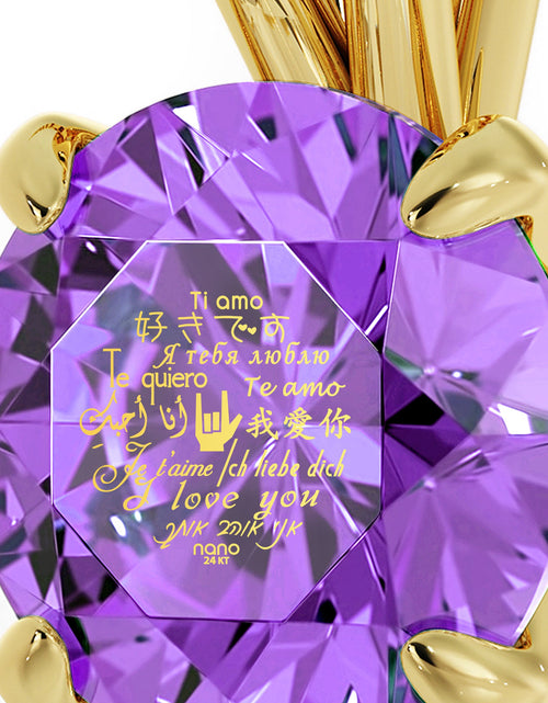 Load image into Gallery viewer, 14k Yellow Gold I Love You Necklace Solitaire Pendant 12 Languages 24k Gold Inscribed
