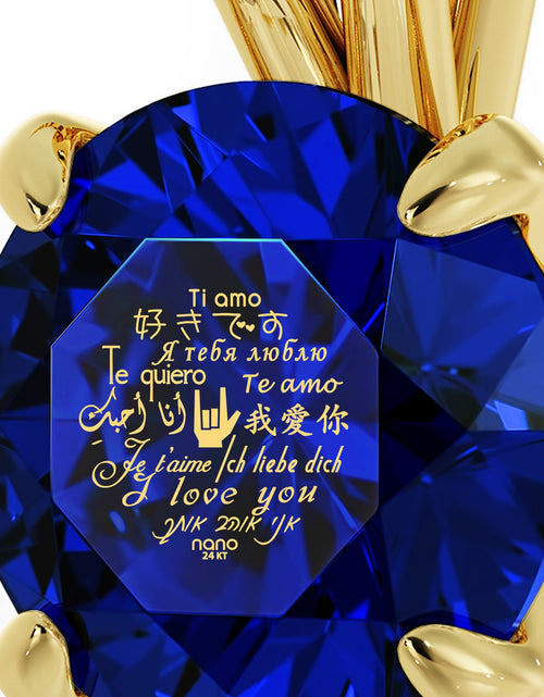 Load image into Gallery viewer, 14k Yellow Gold I Love You Necklace Solitaire Pendant 12 Languages 24k Gold Inscribed
