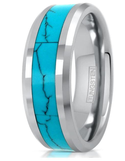 Load image into Gallery viewer, Silver Turquoise Inlay Tungsten Ring
